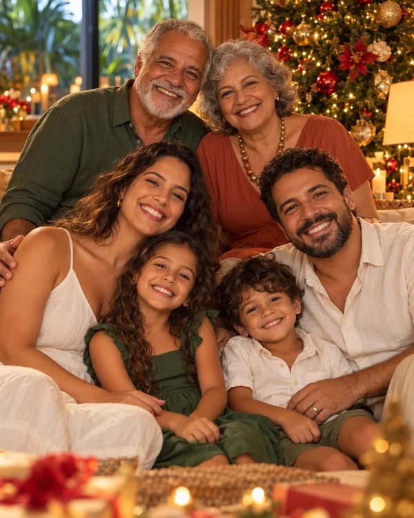 Família fictícia Oliveira reunida no Natal